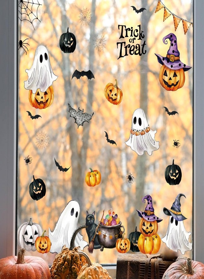 ZAEW ZAWE 9 Sheets Halloween Window Clings Trick or Treat Ghosts Evil Pumpkins Bats Reusable Double-Sided Window Decals Stickers for Fall Party Home Classroom Office Decorations - Image 4